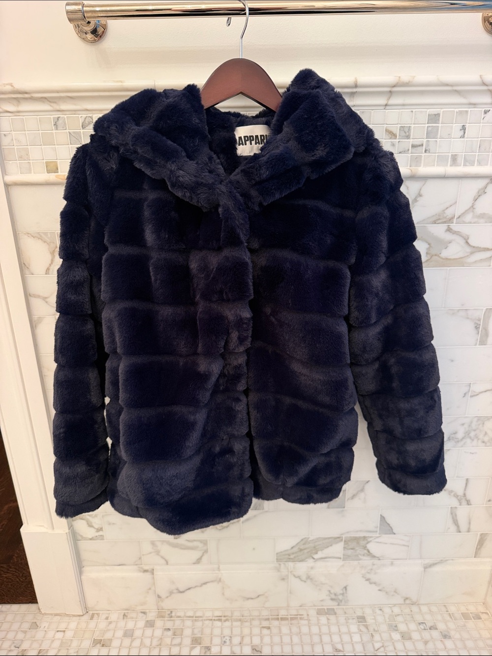 Apparis Navy Plush Faux Fur Hooded Jacket